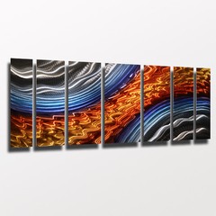 Large Metal Wall Art Modern Contemporary Abstract Painting Panels Blue Orange