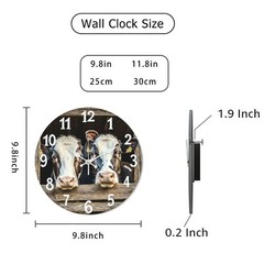 Cow Pattern Wooden Silent Wall Clock No Battery Holiday Home Decors
