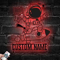 Personalized Space Astronaut Metal Sign With LED, Custom Boy Name Decor