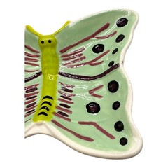 Butterfly Ceramic Hand Painted Signed Trinket Soap Dish Whimsy Jewelry Holder