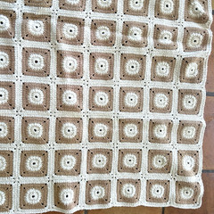 Vtg Retro Handmade Crochet Afghan Granny Square Blanket Beige Cream Boho 36″x49″