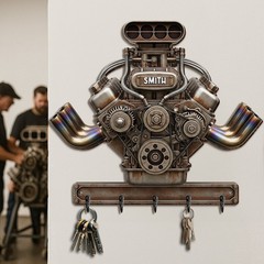 Drag Racing Engine Key Hanger – Personalized Gift For Biker, Fathers Day
