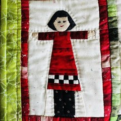 Handmade Applique Quilt Wall Hanging Inspirational Folk Art Girls Embroidered