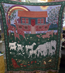 Noahs Ark 48″x60″ Woven Tapestry Throw Blanket Fringe Edge Colorful Animals