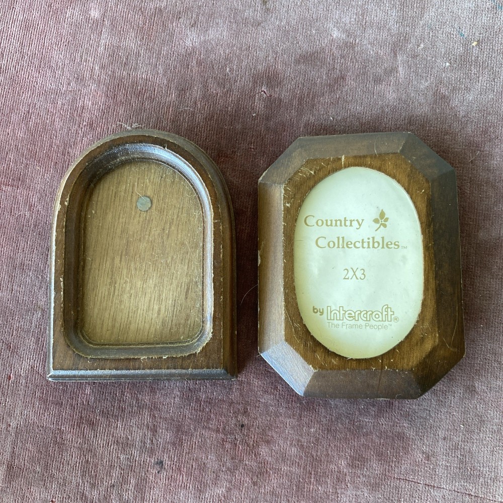 Small Vintage Mid Century Arched Wood Picture frames Holds 2 x 3 Glass Lot 2