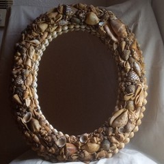 Vintage Oval Seashell Frame Wall Mirror 19×15 in Brown/Beige Wood Vintage Beach