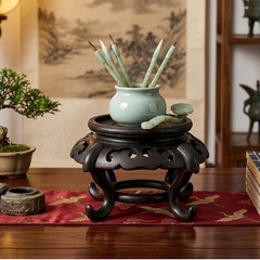 Vintage Carved Wood Display Stand 2.5 Inch Round Pedestal Base Hong Kong
