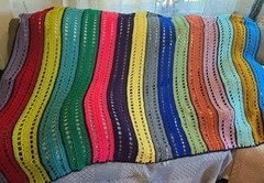 Handmade/Knit Multi-Colored Striped Afghan SUPER SOFT/NEW!