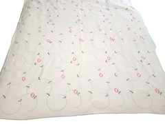 Vtg Bed Throw Blanket Pastel Pink Polyester Fleece Embroidered Pink Roses 50×58″