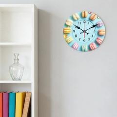 Macaron Pattern Wooden Silent Wall Clock No Battery Holiday Home Decors
