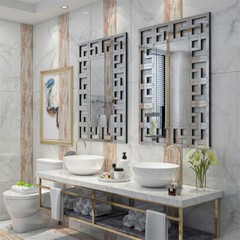 Elegant Wall Mirror with Beveled Geometric Mirror HD Horizontal/Vertical Hanging