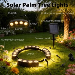 Solar Palm Tree Ring Lights Outdoor, 3-in-1 Tie/Stake/Hang Installation, Warm…