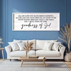 Goodness of God Framed Wall Art, 40»×15» Positive Religious White Bible Ver…