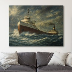 Edmund Fitzgerald Great Lakes Freighter Ship Painting Canvas Print Wall Art