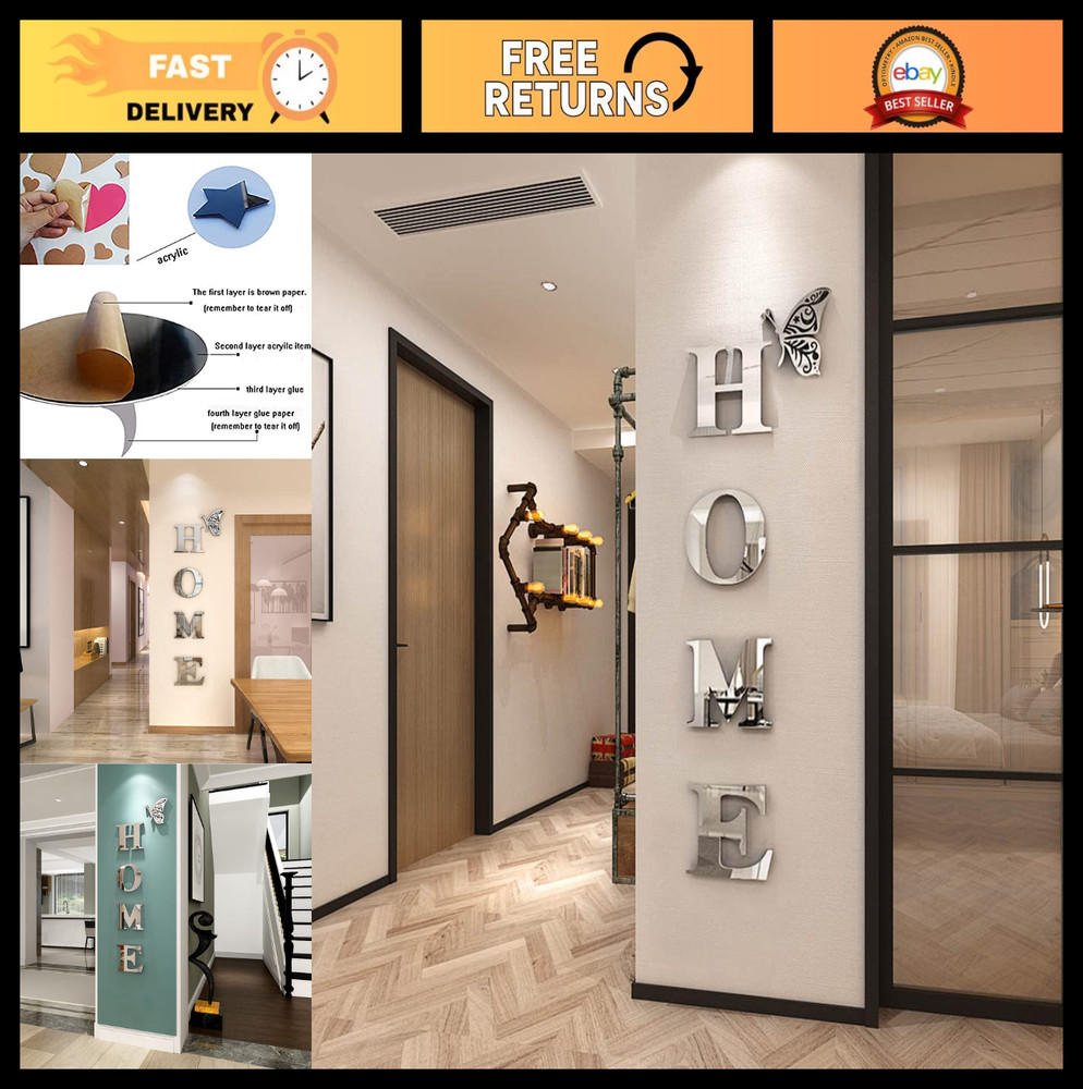 Acrylic Mirror Letter Wall Stickers – Home Decor for Living Room & Bedroom, Silv