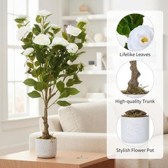 2 Pack 2.8FT Artificial Camellia Tree Faux Camellia Plant in Pot Outdoor Decor