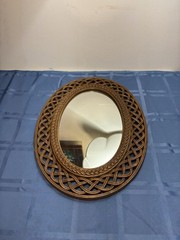 Vintage Syrocco Oval Wall Mirror Faux Rattan Wicker Frame 2384 Homco 17×13”