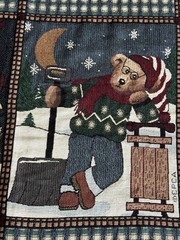 Vintage 90S Teddy Bears Cotten Jacquard Packet Throw Blanket Woven Fringe Retro