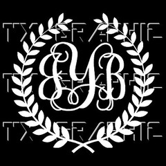 MONOGRAM CUSTOM DECAL STICKER WITH LAUREL CAR WINDOW VINLY LETTERING VINE FONT