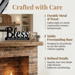 Metal Bless This Home Sign for Tabletop Decor,Black Bless Words Sign with Woo…