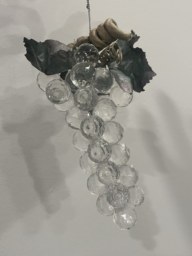 Vintage MCM Lucite Crystal Grape Clusters Faceted Clear Acrylic Faux Fruit