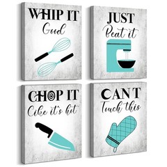 Teal Kitchen Quotes Wall Art – Set of 4 Vintage Inspirational Canvas Poster P…