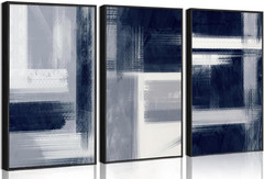 3Pcs Navy Blue Abstract Wall Art Blue Grey Neutral Modern Geometric Abstract Pai