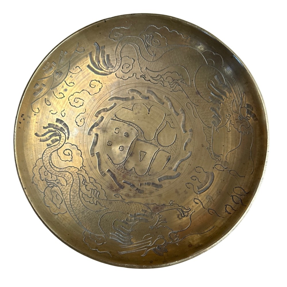 Solid Brass Dragon Bowl 10″ Dish Made in China Read