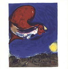 MARC CHAGALL La femme au coq rouge 11″ x 11″ Lithograph 1964 Modernism