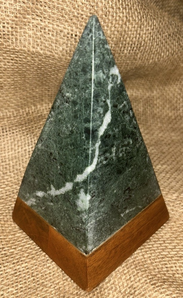 Modern Studio McGee GREEN MARBLE PYRAMID TREE Medium 6.5”T 3 5/8”Sq Wood Base
