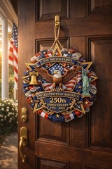 Personalized America 250th Anniversary Wood Wreath: Patriotic Family Name Decor