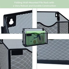 Wall Mount File Holder, Black Metal Mesh A4 Document Organizer, 1 Tier 1 packs