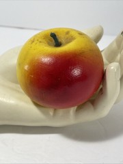 Apple Antique Italy Alabaster Stone Fruit Red Yellow Wood Stem Handpainted 9″