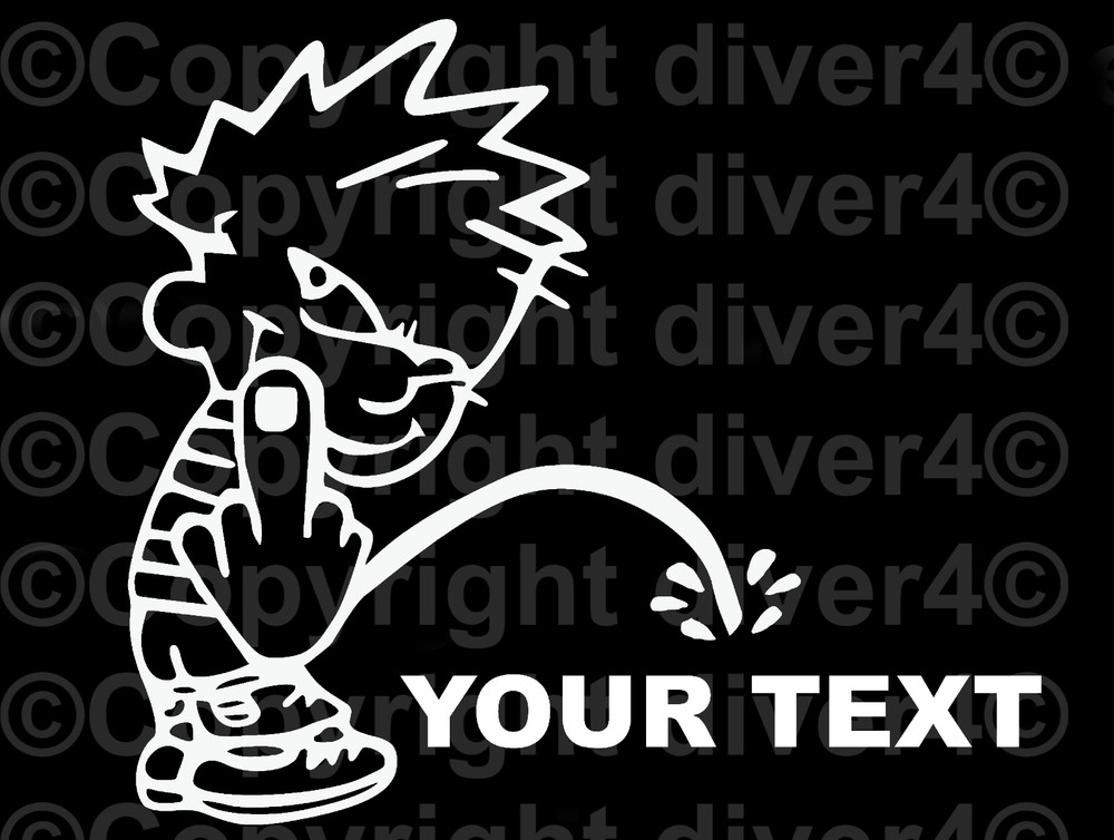 Calvin Flipping The Finger & Peeing on Your Custom Text Sticker Decal US Seller
