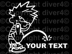 Calvin Flipping The Finger & Peeing on Your Custom Text Sticker Decal US Seller