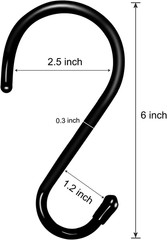 4 Pack Large S Hooks for Hanging Heavy Duty, 6 inch Non Slip Vinyl Black