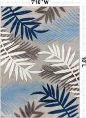 Indoor/Outdoor Palm Leaf Area Rug, Non-Shedding Easy-Care Design for Backyard,