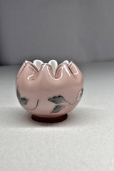 Fenton Hand Painted Pink Rose Bowl Vase Signed Ruffled Art Glass Dusty Rose