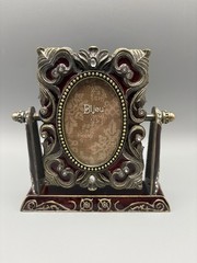 5×5 Cast Iron Bi jou Swivel Picture Frame Tilting Palms Leopard Jems 2×3 Picture