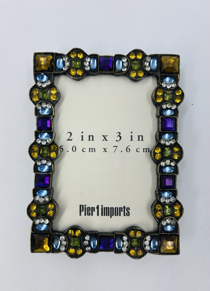 Pier 1 Imports Rectangular Mini 2 X 3” Jeweled Photo Picture Frame