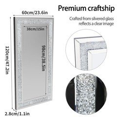 Crystal Crush Diamond Rectangle Silver Mirror for Wall Decor HD Frameless Mirror