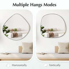 Irregular Wall Mirror Matel Matte Framed Wall Mirror for 23.6″L x 23.6″W Black