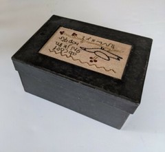 Embroidered Sampler Box Cardboard Paint Black Bird 6.75×4.75×3 In Storage Crafts