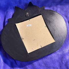 Cat Theme Wood Frame Accent Wall Mirror, Wall Mounted, Black & Orange
