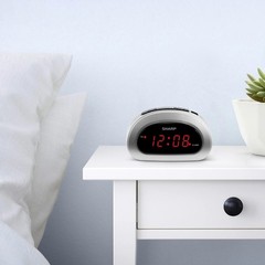 Digital Sharp Alarm Clock, Cosmic Silver, Easy to Set Controls, Red LED Display
