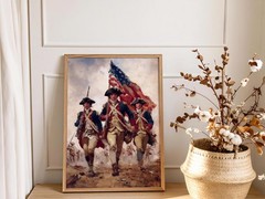 Revolutionary War Soldiers with Flag, Heroic Historical Battle Scene Poster