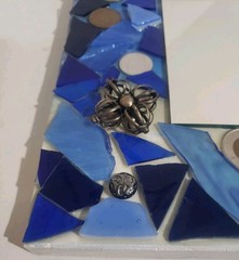 Handcrafted Blue Glass Mosaic Mirror Wood Frame Inlaid With Rare Coins & Emblems