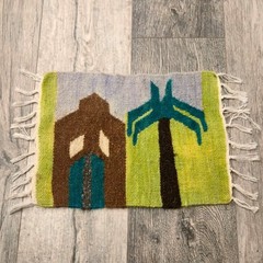 Handwoven Folk Art Textile Boho Wall Hanging Palm Tree Hut Southwestern Decor