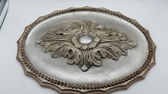 Vintage Style Oval Wall Plaque Faux Silver Acanthus Scroll Beaded 17”