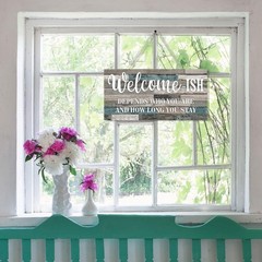 Funny Welcome Front Door Sign Welcome-ish Hanging Sign 12 x 6′ Inch, Rustic Wall